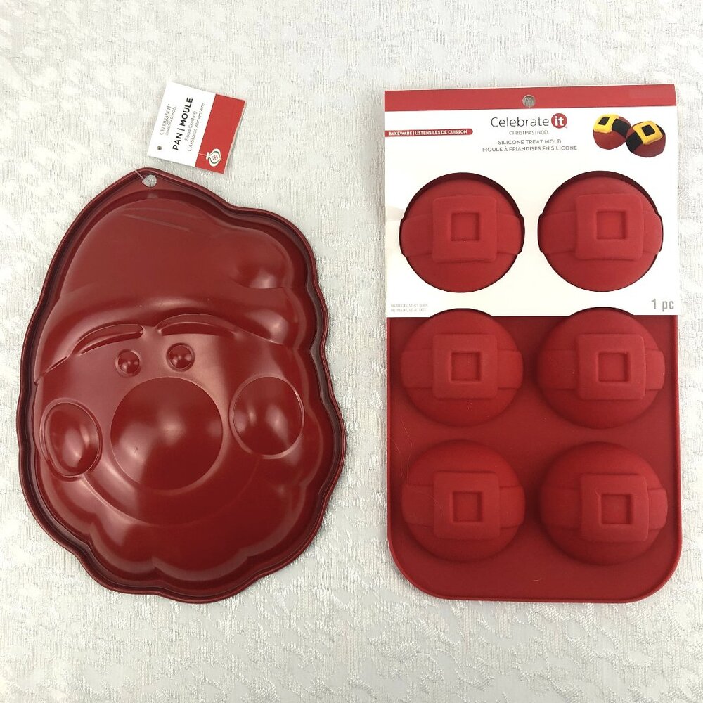 Celebrate It Christmas Holiday Set: Santa Metal Pan&Santa Belt Silicone Mold NWT